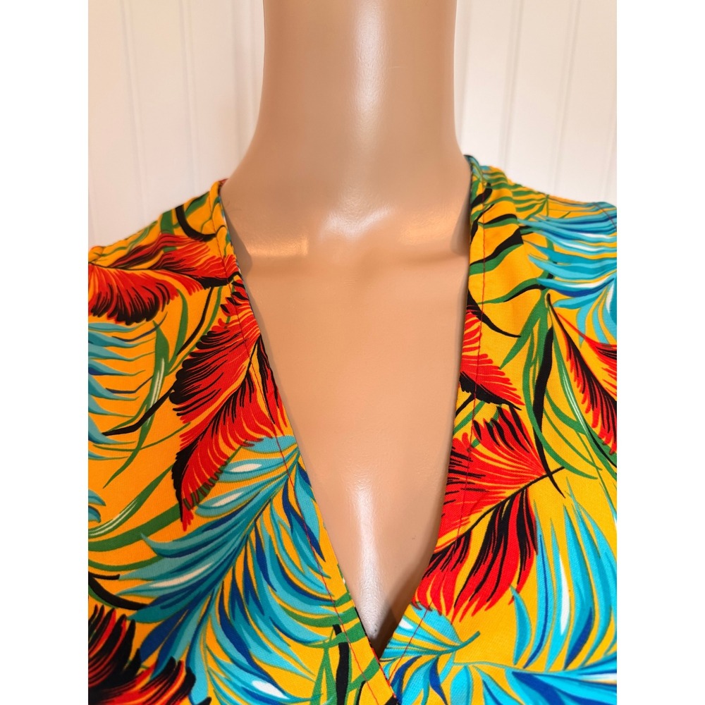 Forever 21 Tropical Palm Leaf Sleeveless Jumpsuit Mustard Yellow Sm Beachy Boho‎ - Picture 11 of 16